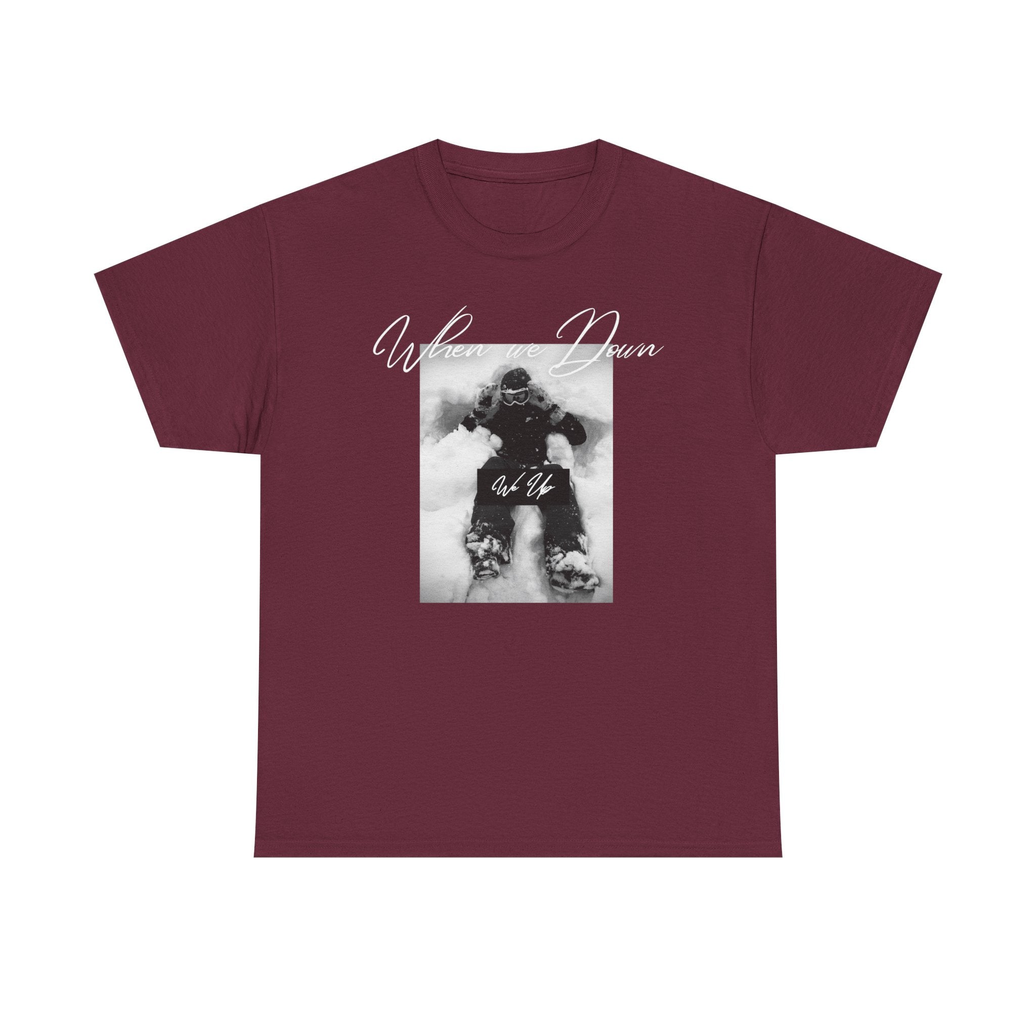 Snowboarder Photo Tee — "When we down, we up" Graphic Cotton T-Shirt | Premium Streetwear