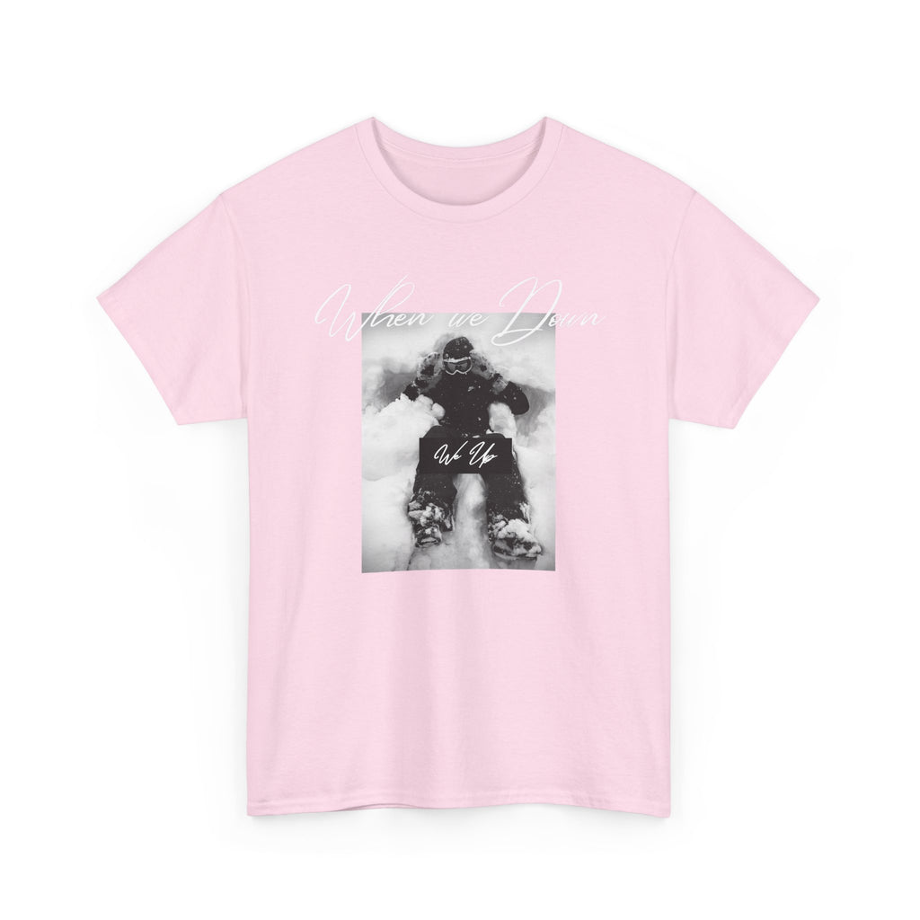 Snowboarder Photo Tee — "When we down, we up" Graphic Cotton T-Shirt | Premium Streetwear