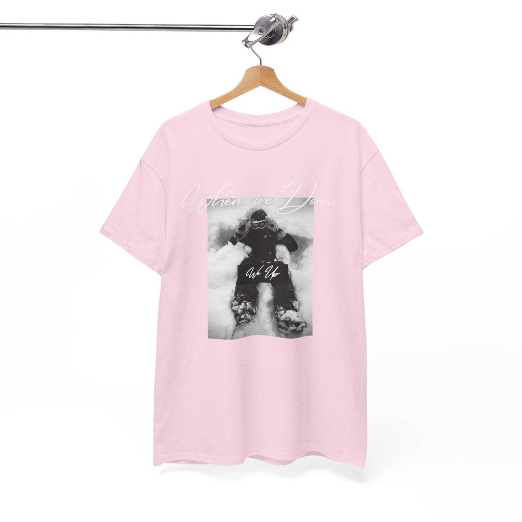 Snowboarder Photo Tee — "When we down, we up" Graphic Cotton T-Shirt | Premium Streetwear