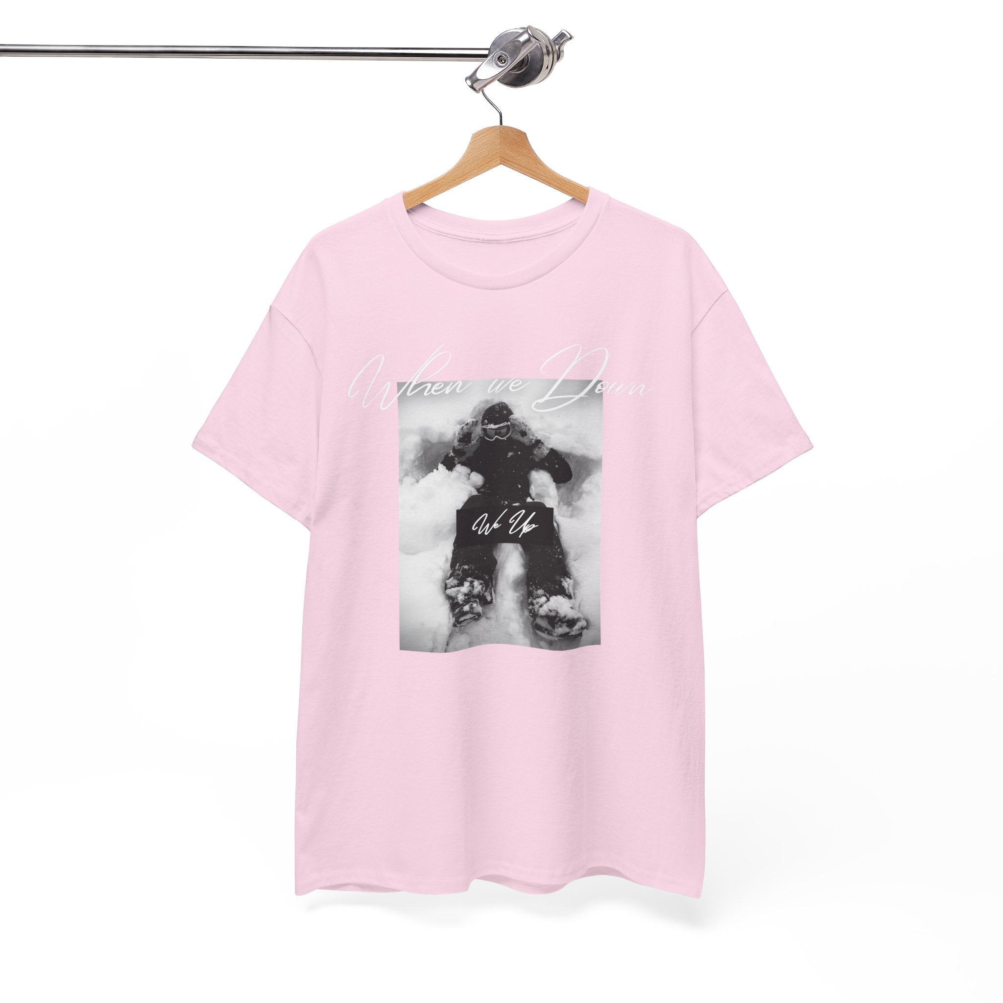 Snowboarder Photo Tee — "When we down, we up" Graphic Cotton T-Shirt | Premium Streetwear