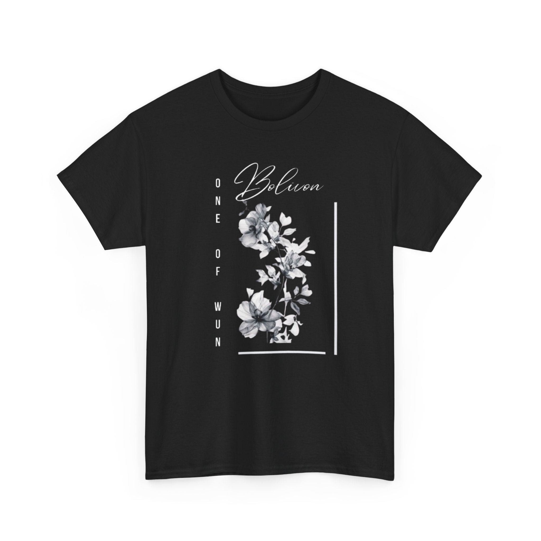 Bolivon Exclusive Floral Serenity Tee — Monochrome Botanical Graphic T-Shirt