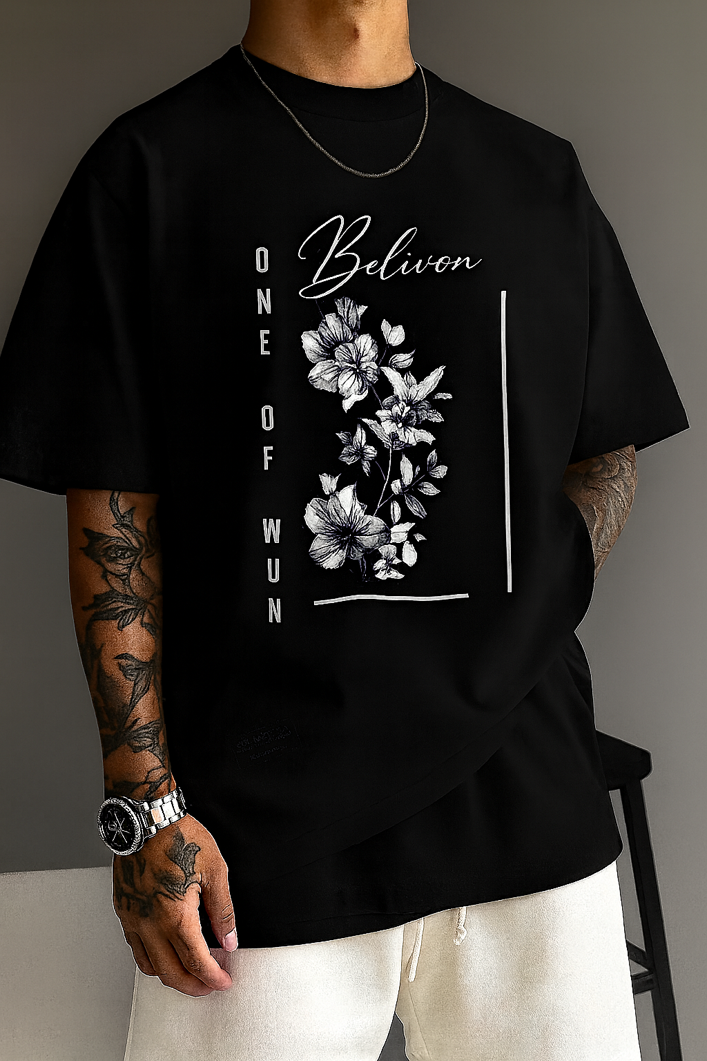 Bolivon Exclusive Floral Serenity Tee — Monochrome Botanical Graphic T-Shirt | Premium Streetwear