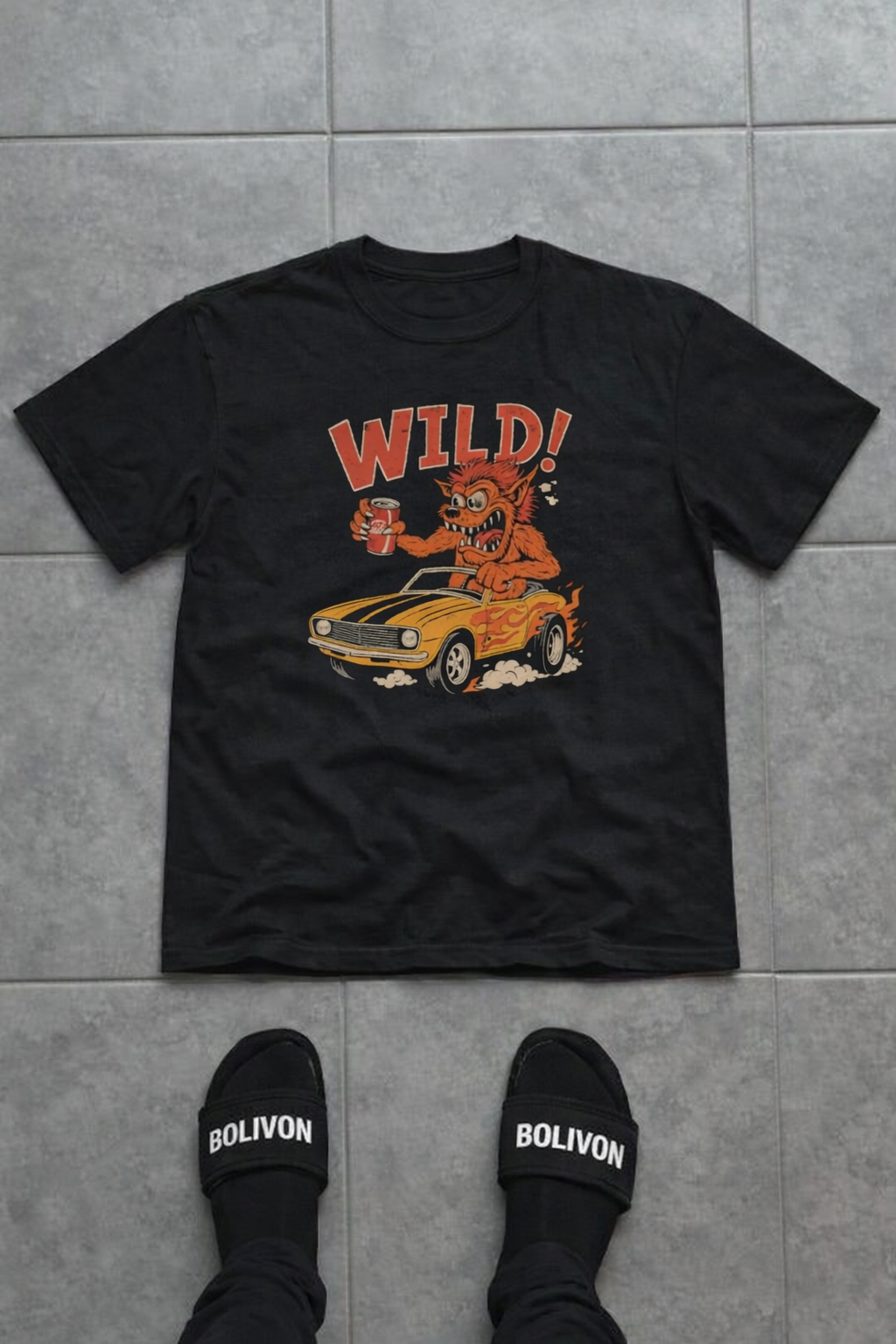Wild! Orange Monster Graphic Tee — Muscle Car Driving T-Shirt | Premium Streetwear