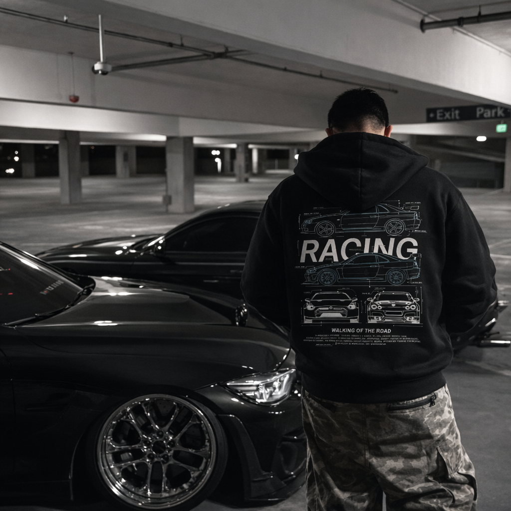 Racing Motors Hoodie — Vintage Track Cars Graphic Pullover