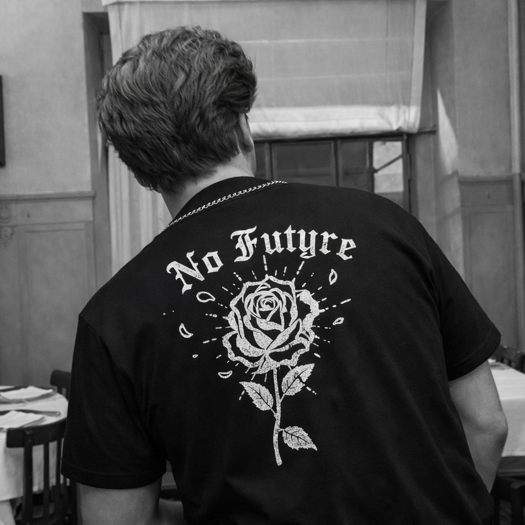 Bolivon Atelier No Future Tee — Vintage Cotton Rose Back-Print | Premium Cotton