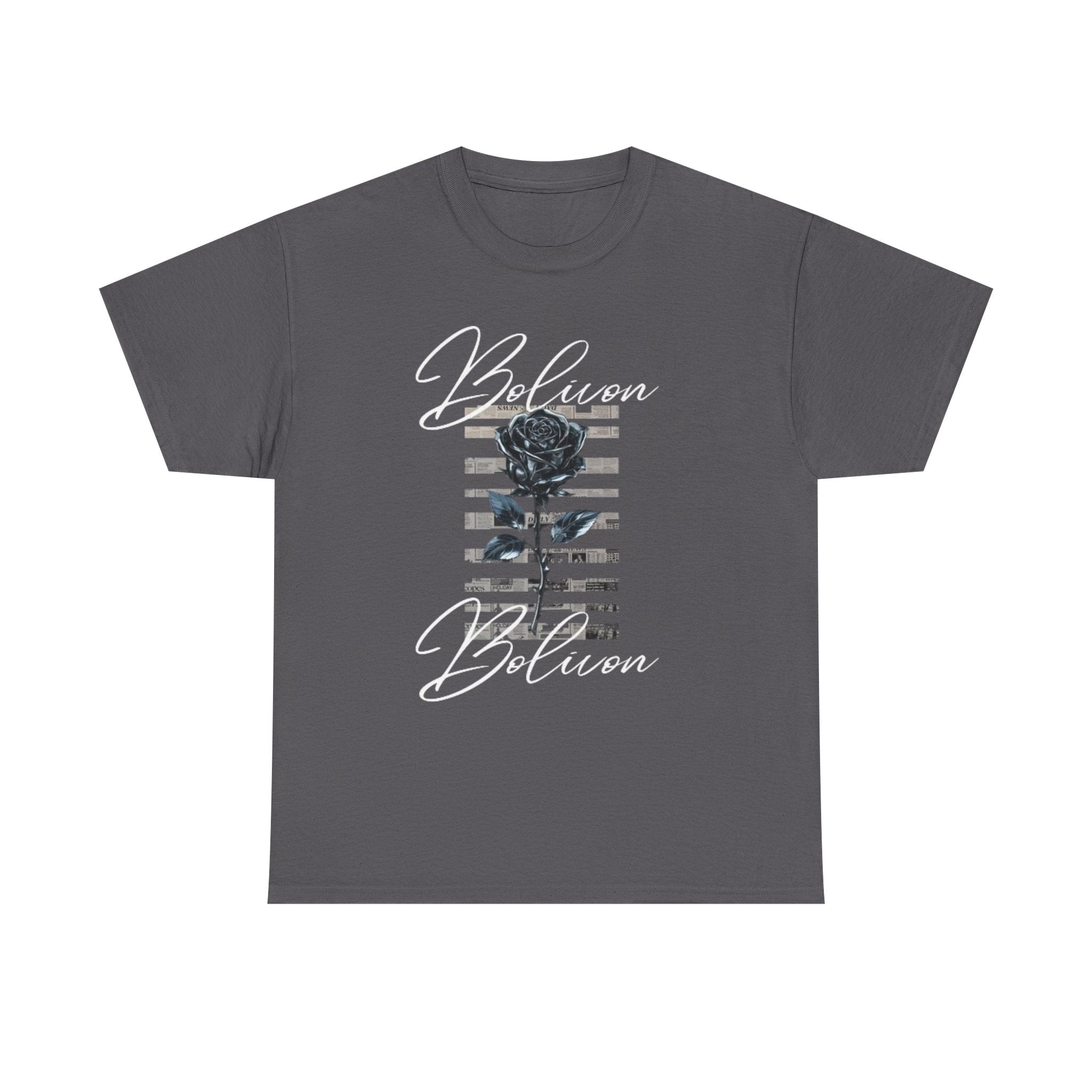 Bolivon Exclusive Rose Noir Graphic Tee — Vintage Striped Floral Shirt | Premium Streetwear