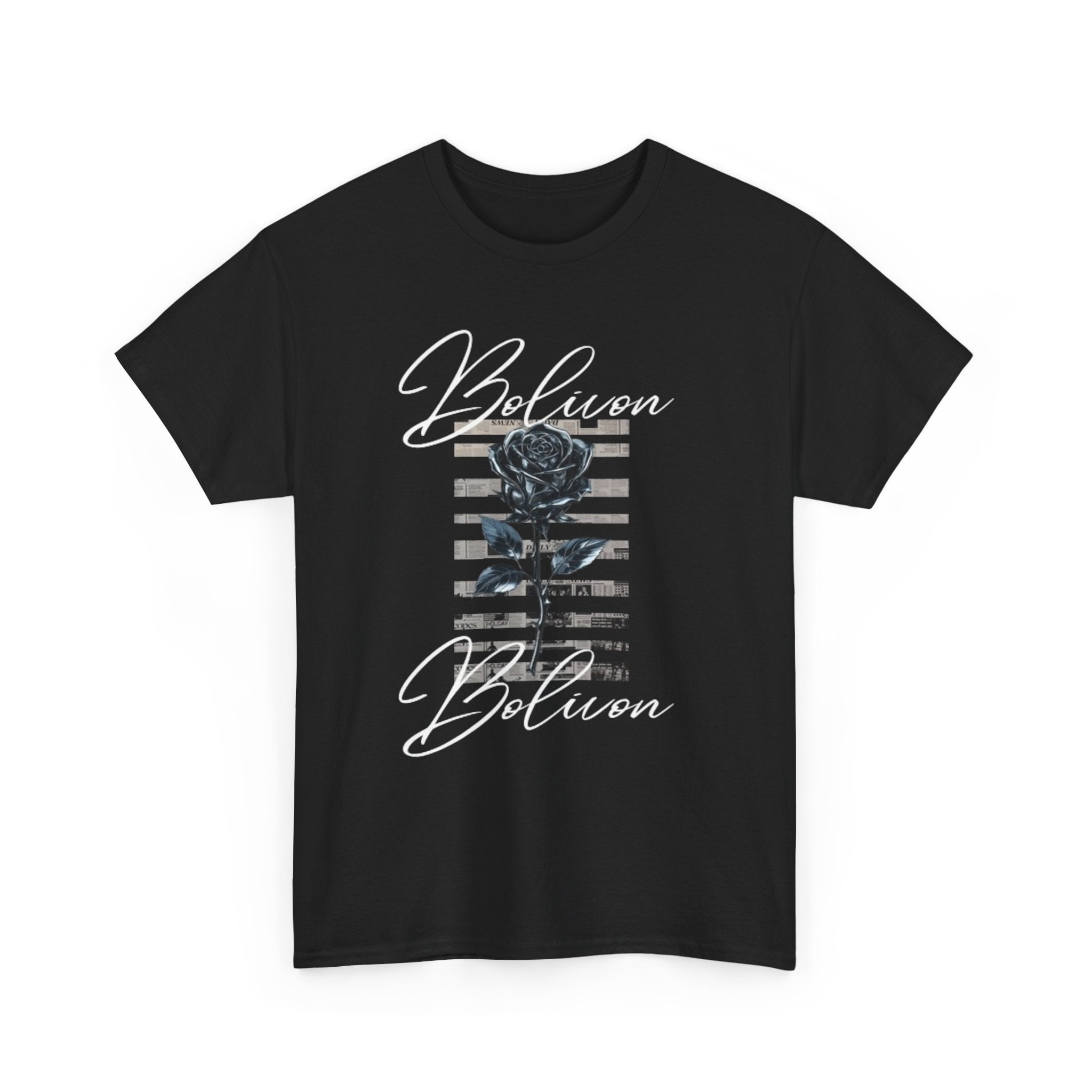 Bolivon Exclusive Rose Noir Graphic Tee — Vintage Striped Floral Shirt | Premium Streetwear
