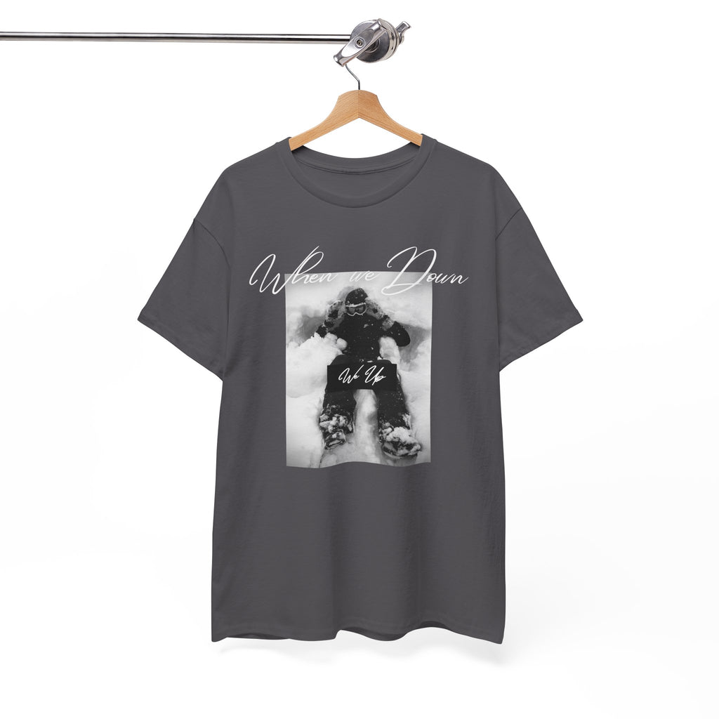 Snowboarder Photo Tee — "When we down, we up" Graphic Cotton T-Shirt | Premium Streetwear