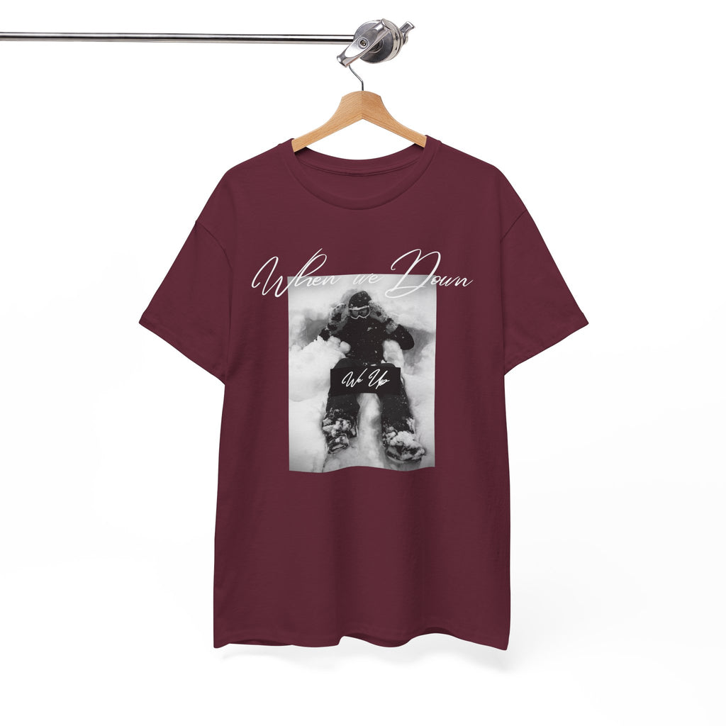 Snowboarder Photo Tee — "When we down, we up" Graphic Cotton T-Shirt | Premium Streetwear