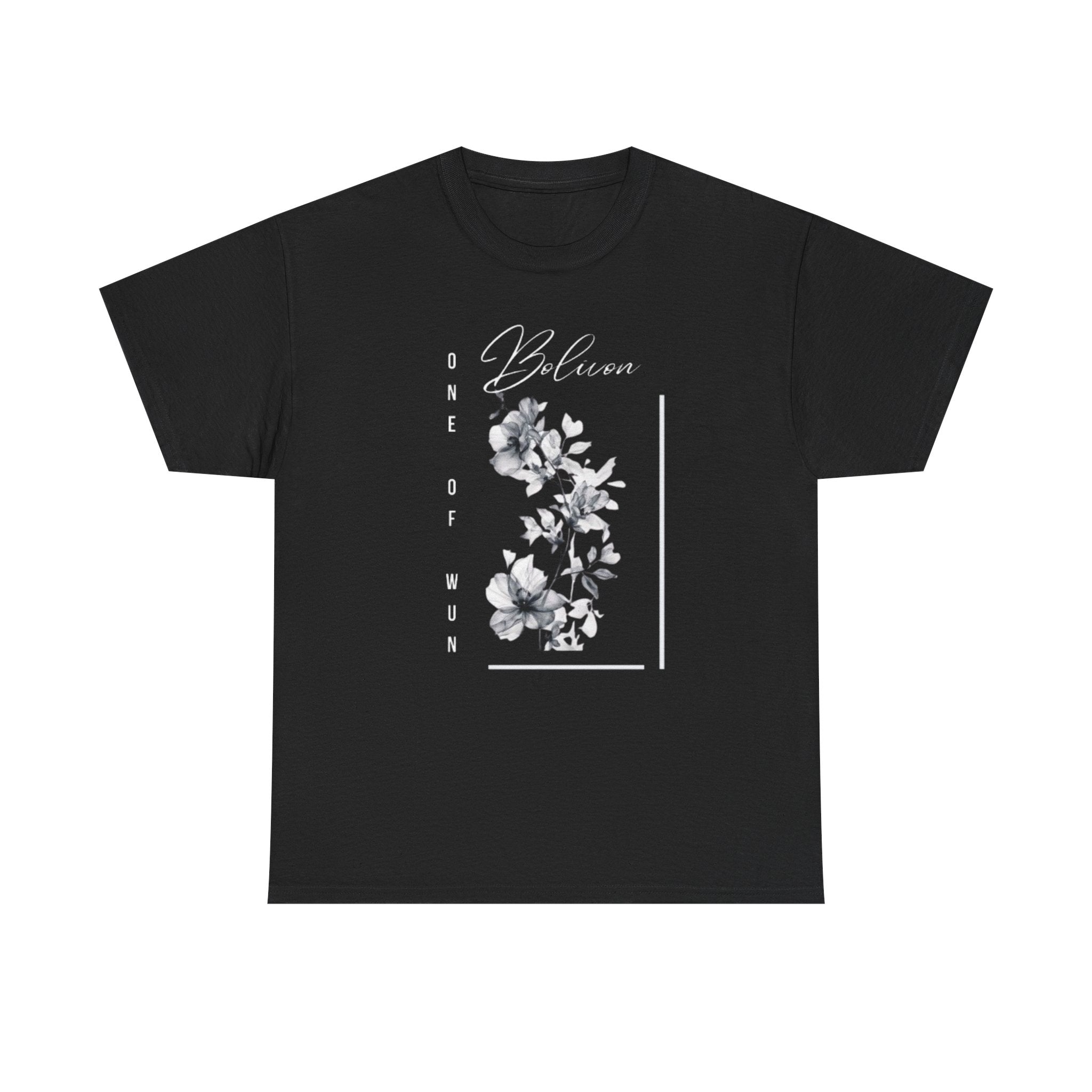 Bolivon Exclusive Floral Serenity Tee — Monochrome Botanical Graphic T-Shirt