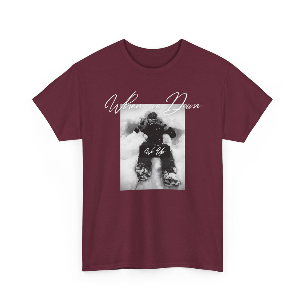 Snowboarder Photo Tee — "When we down, we up" Graphic Cotton T-Shirt | Premium Streetwear