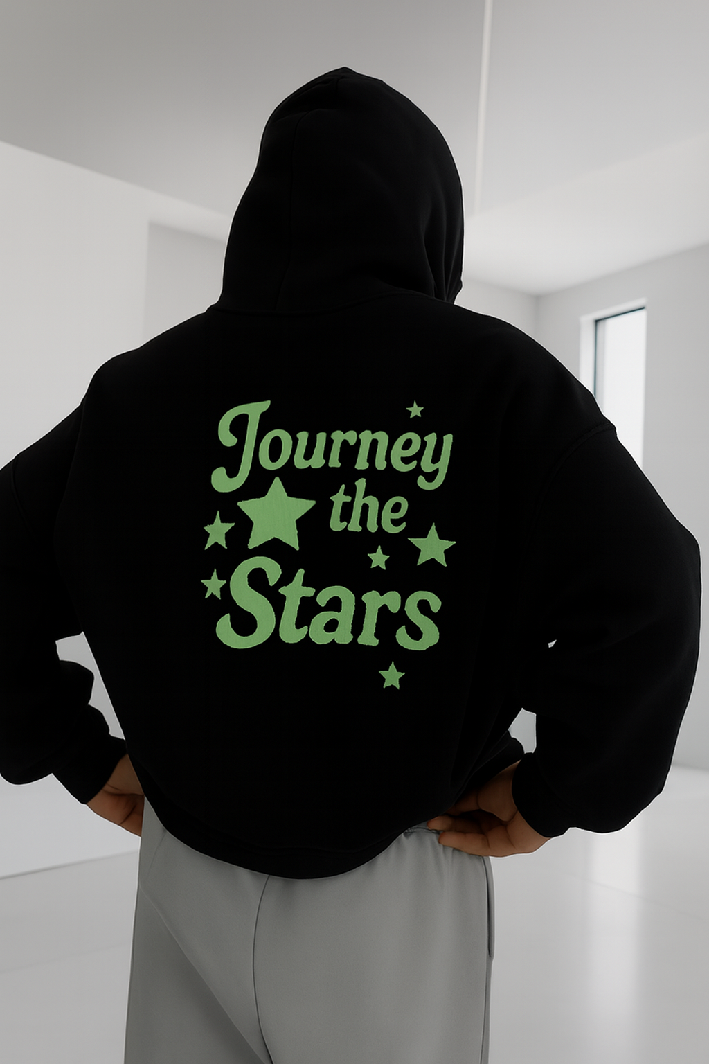 Journey the Stars Hoodie — Retro Green Star Graphic Hooded Sweatshirt | Premium Streetwear