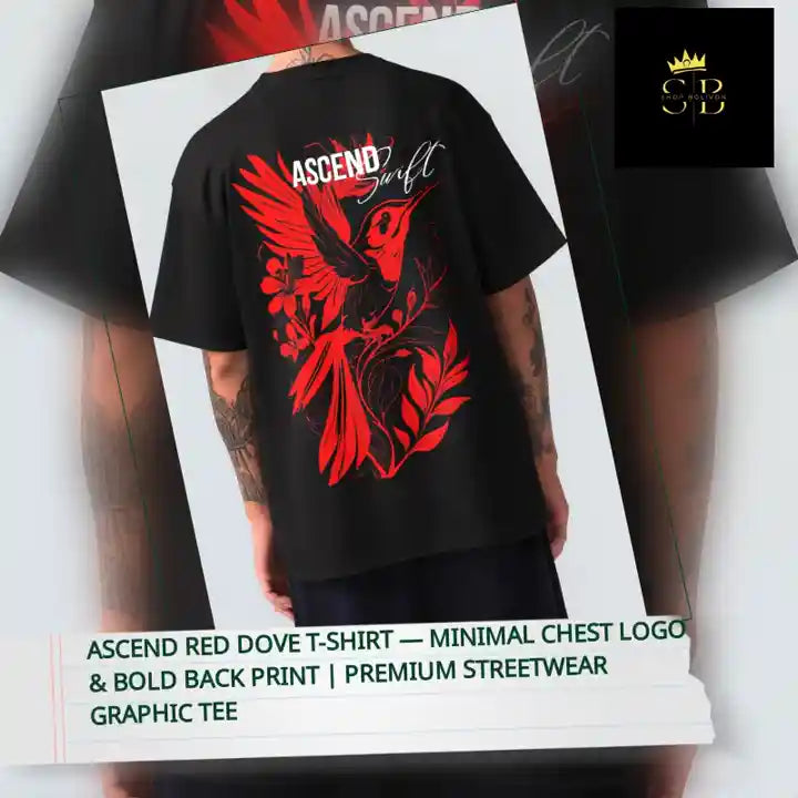 Ascend Red Dove T-Shirt &mdash; Minimal Chest Logo &amp; Bold Back Print | Premium Streetwear Graphic Tee by@Outfy