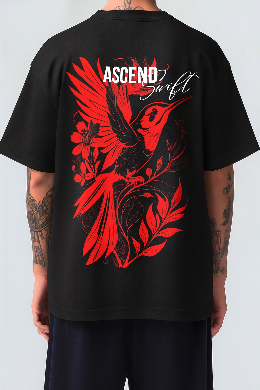 Ascend Red Dove T-Shirt — Minimal Chest Logo & Bold Back Print | Premium Streetwear Graphic Tee